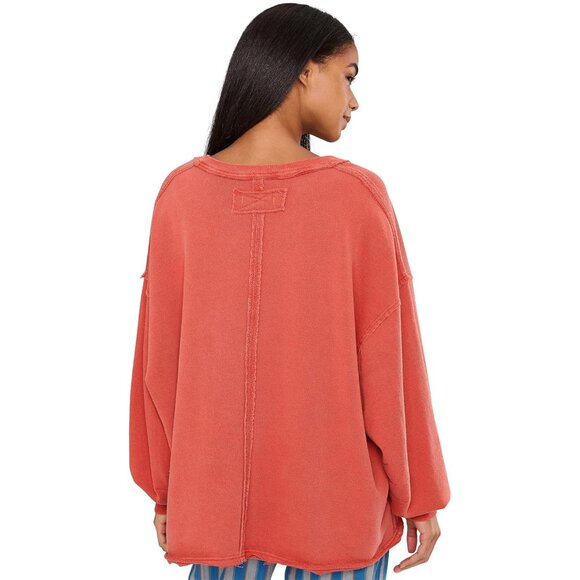 Women's Cotton V-Neck Pullover Oversized Color-Blocked Casual Sweater - Picture 4 of 5